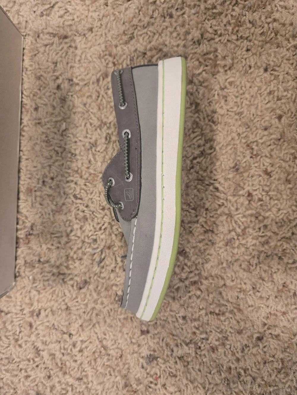 Sperry Kids Gray Boat Shoes with Lime Green Insole Size 13.5 NWT